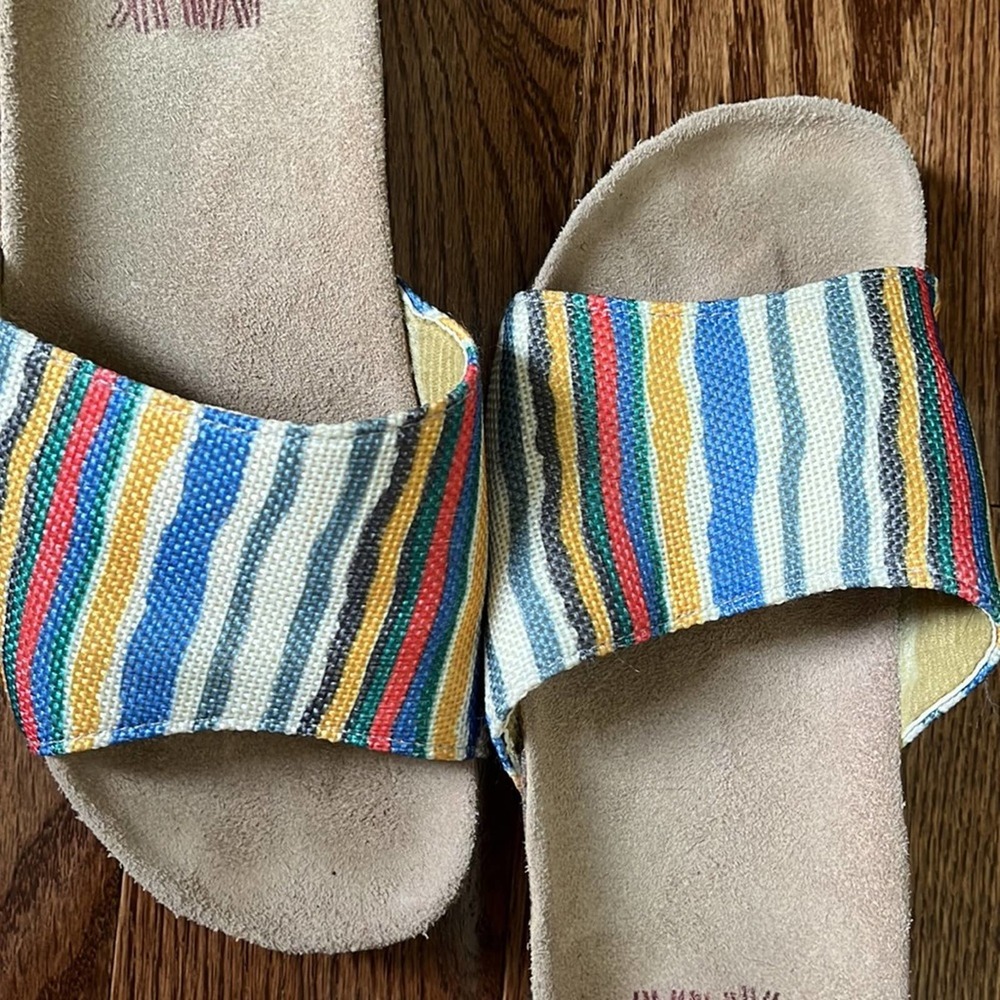 Muk Luks Lea Striped Canvas Slides Cork Wedge Size 7 - Picture 8 of 8
